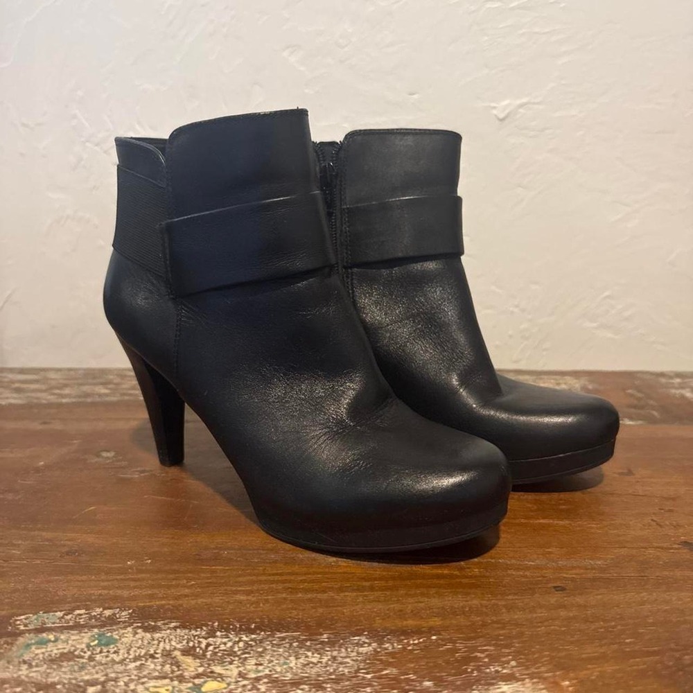 Nine West Nashe Black Leather Platform Ankle Boots Heels NWNASHE 7.5M